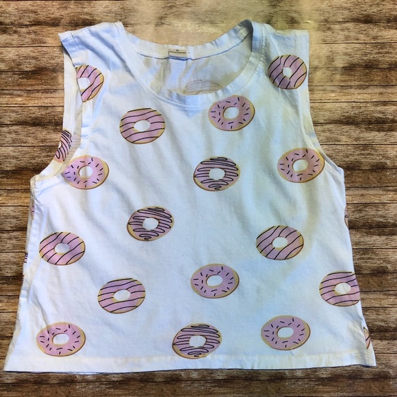 Donut Print Cropped Muscle Tee Women’s Large - Picture 1 of 3